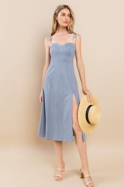 Autumn Skies Linen Blend Mid Dress