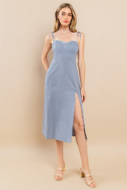 Autumn Skies Linen Blend Mid Dress