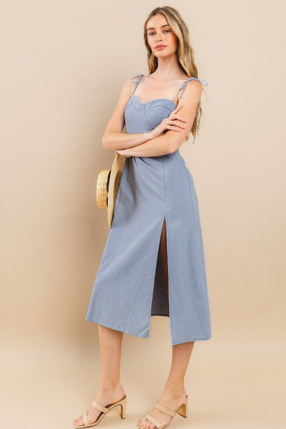 Autumn Skies Linen Blend Mid Dress