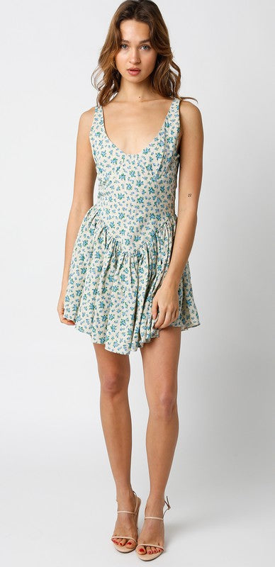 Violets are Blue Linen Floral Mini Dress