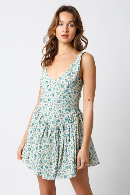 Violets are Blue Linen Floral Mini Dress