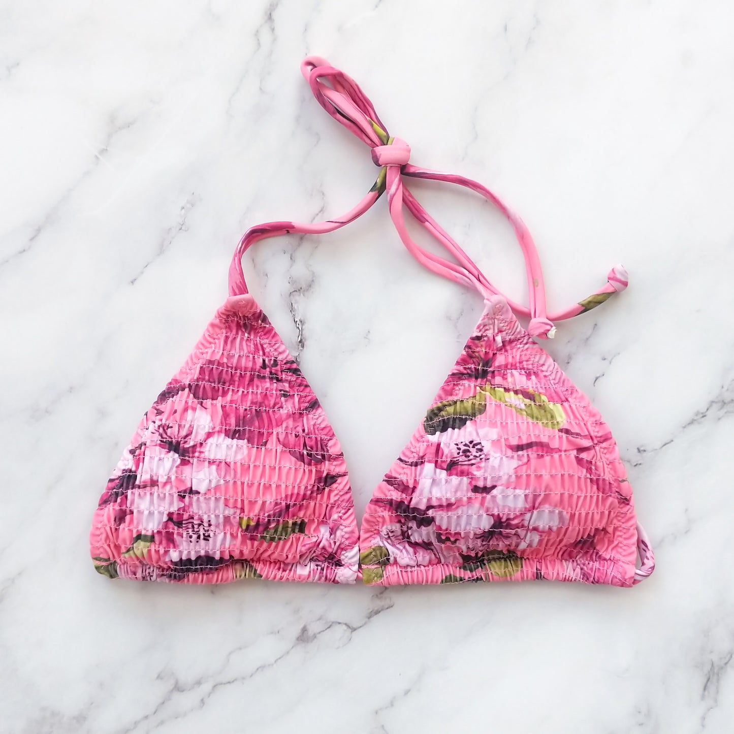 Andrea Pink Floral Triangle Bikini Top