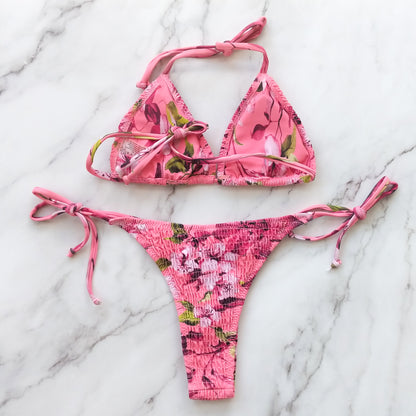 Andrea Pink Floral Triangle Bikini Top