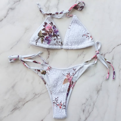 Andrea White Floral Triangle Bikini Top