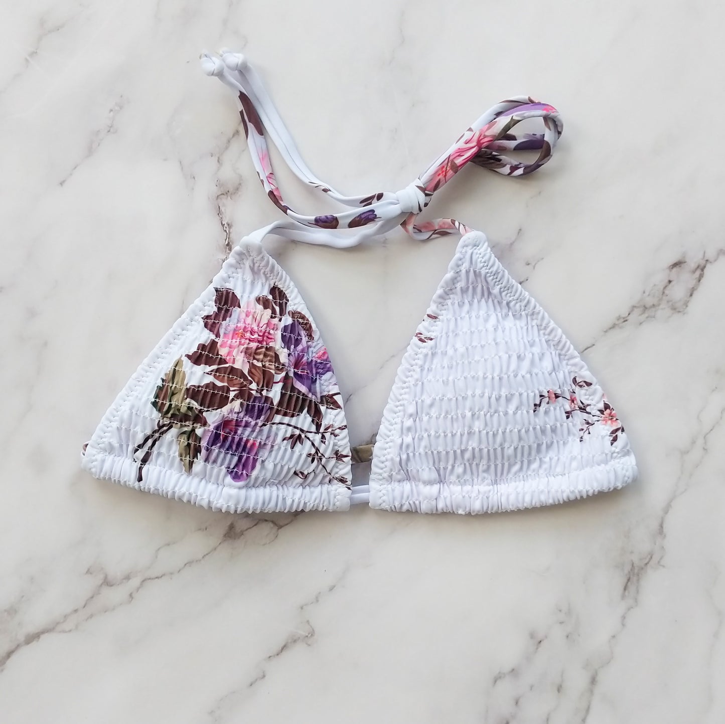 Andrea White Floral Triangle Bikini Top