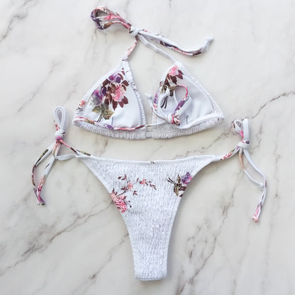 Andrea White Floral Triangle Bikini Top