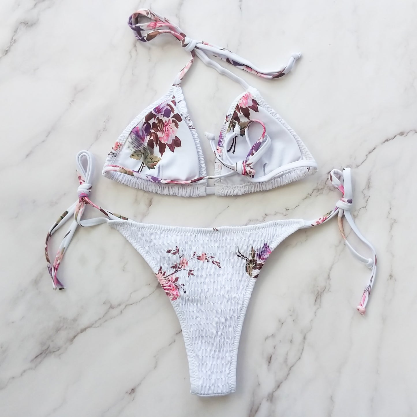 Andrea White Floral String Bikini Bottom