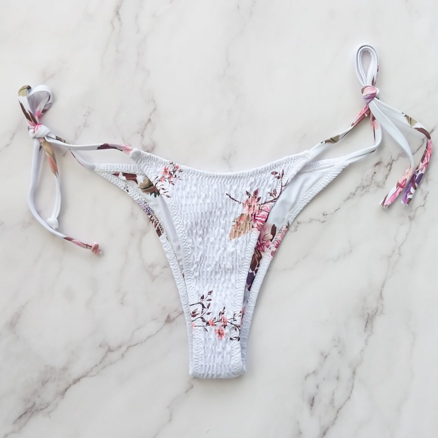 Andrea White Floral String Bikini Bottom